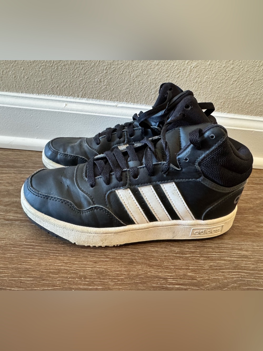 Kids adidas Black and White High-Top Athletic Sneakers